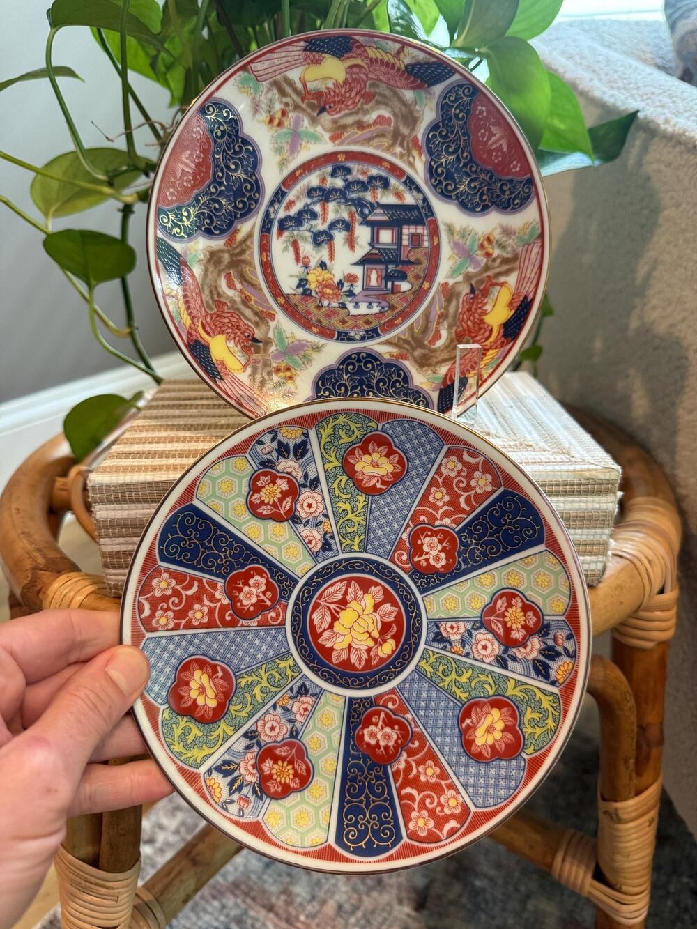 Vintage Pair Chinoiserie Imari Style Porcelain Plates for Plate Wall Decor